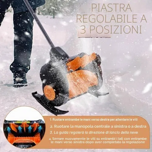 Spazzaneve elettrico, senza fili, con batteria e caricabatterie inclusi, con manico ausiliario per un facile utilizzo, ideale per una rapida rimozione della neve