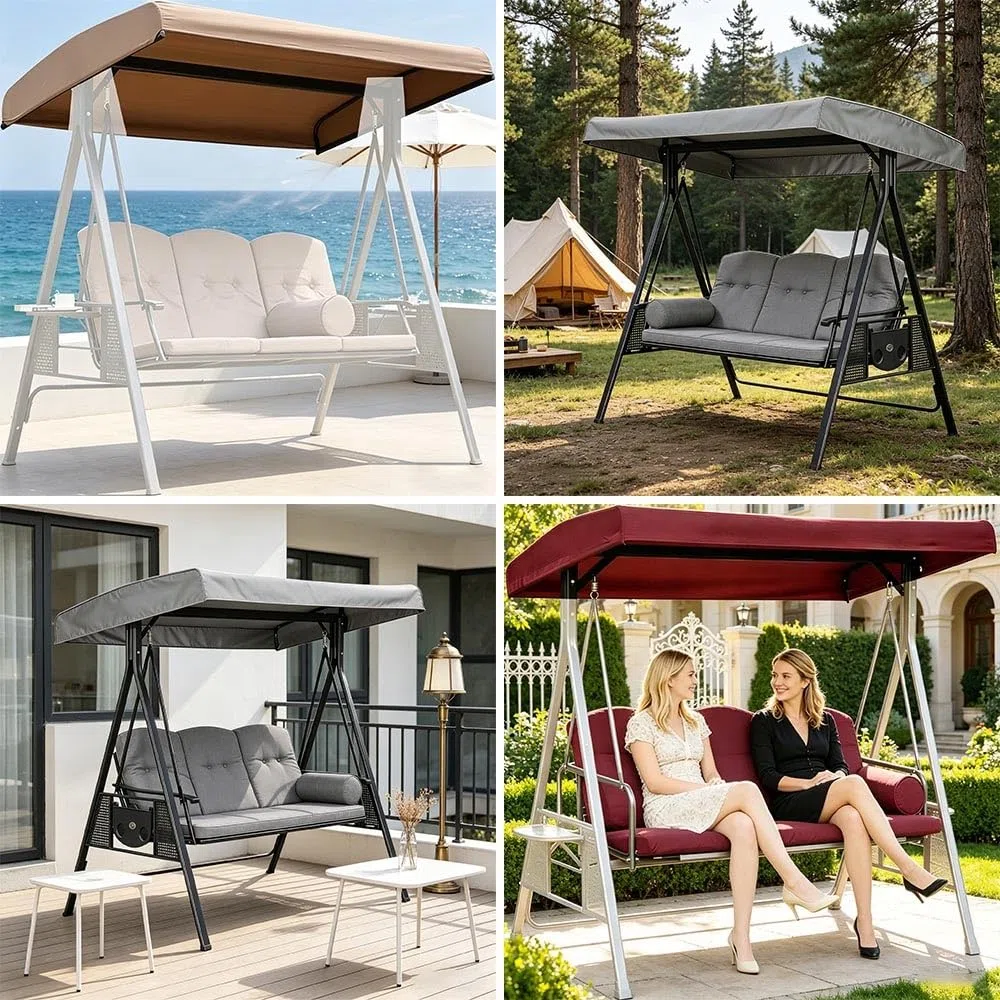 Copertura per Altalena Hollywood 3 Posti Baldacchino di Ricambio per Dondolo da Giardino 164X114cm 195X125cm Tettino Parasole Universale Impermeabile(Beige,77x49x9in(195x125x20cm))