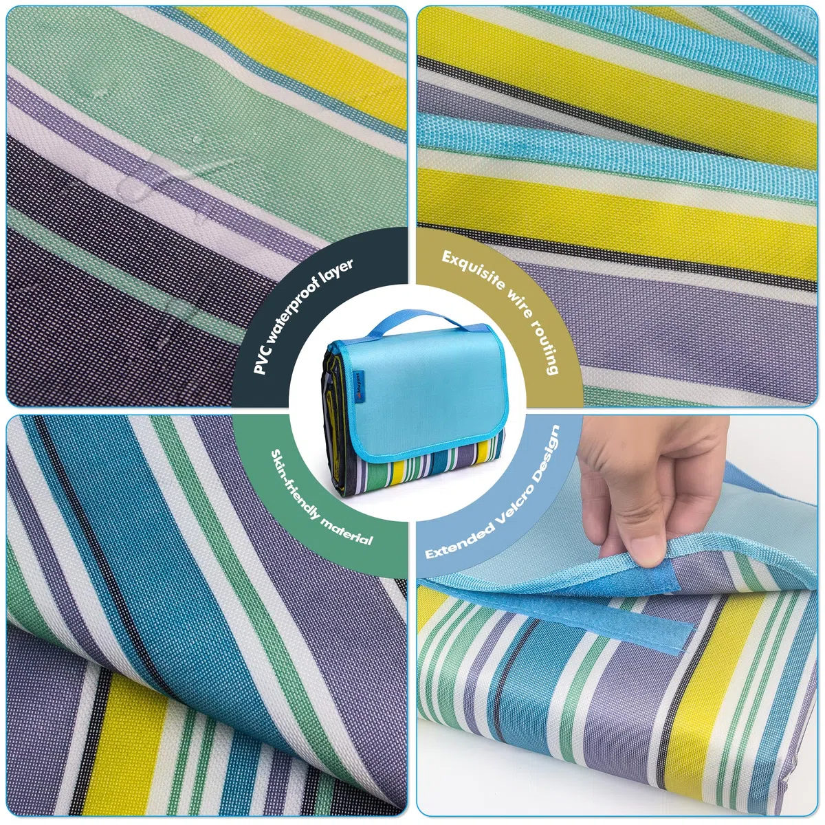 Coperta da picnic XXL 300 x 200 cm, coperta pic nic, impermeabile, pieghevole, lavabile con maniglia per giardino, picnic, spiaggia, campeggio