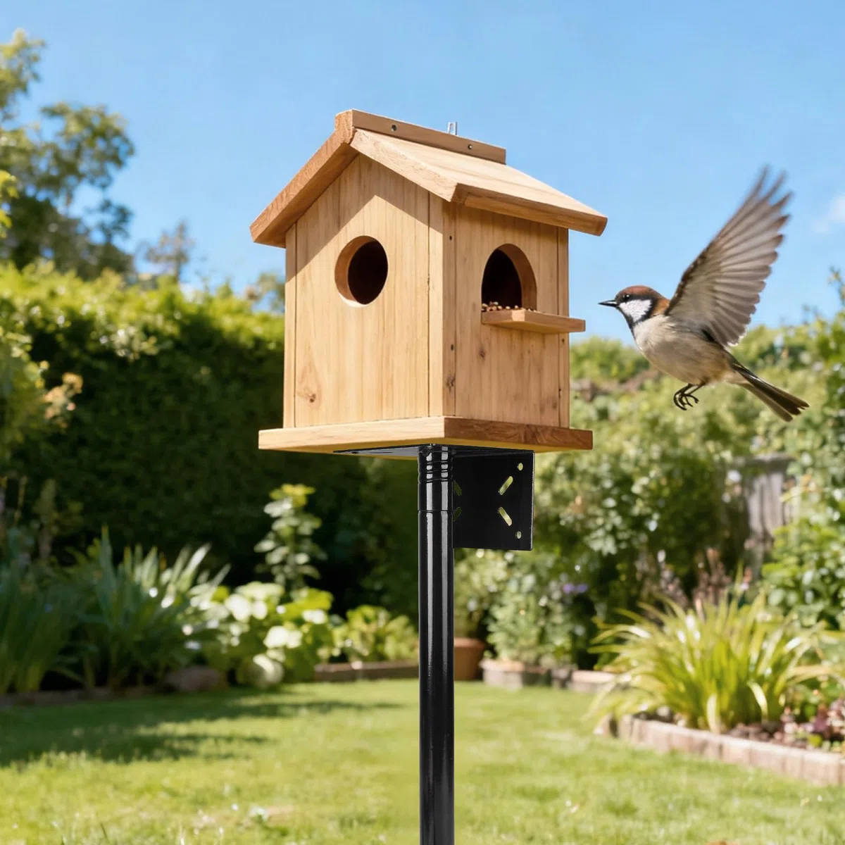 1 Pezzo Supporto regolabile per casetta per uccelli 220cm Set universale per giardino con base a 5 bracci per mangiatoie, stazioni meteorologiche (Senza casetta per uccelli e viti), Nero