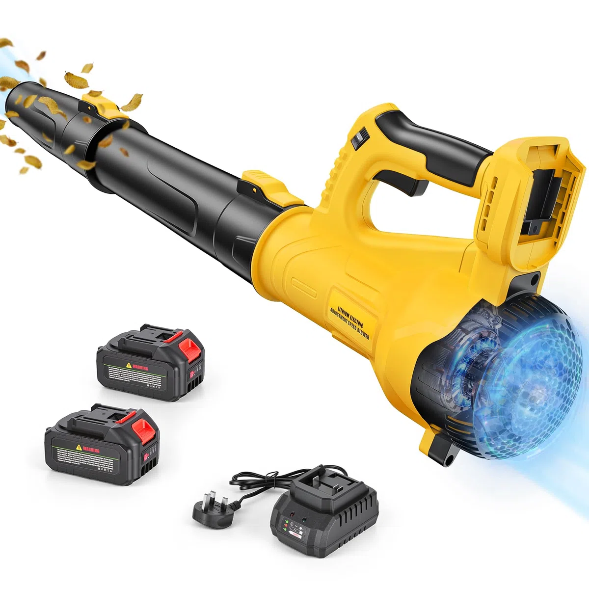 Soffiatore a Batteria, per Foglie a Batteria con 6 Livelli di Velocità, Portata d'aria 218 CFM (3,2 m³/h), 2 x 4000 mAh Batterie e Caricabatterie Rapido, per la Pulizia di Terrazze, Prati e Giardini