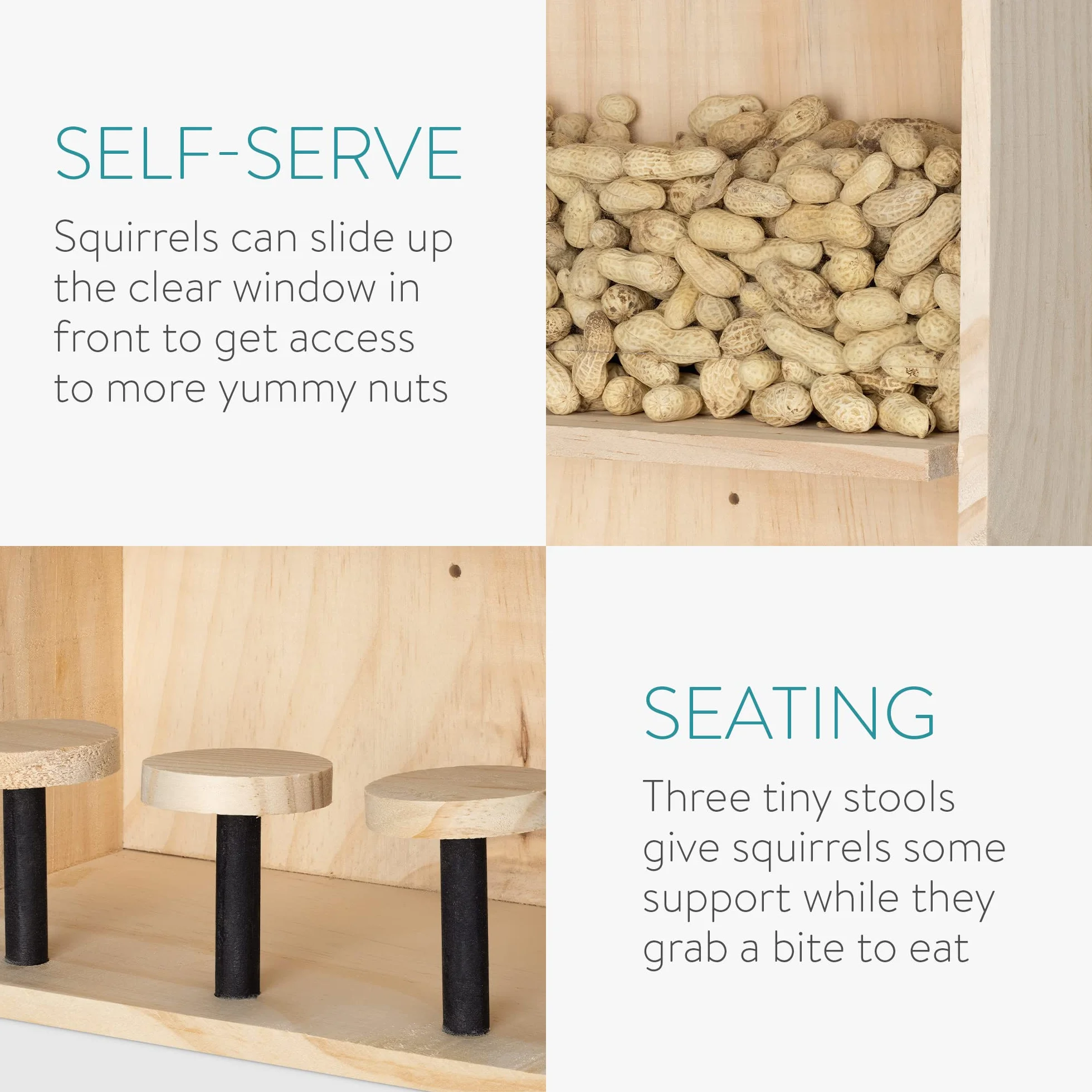 Navaris Mangiatoia per Scoiattoli - Scatola per Alimenti Scoiattolo da Esterno - Squirrel Nut Bar - Alimentatore Decorativo - 42x28x15,5cm - Legno
