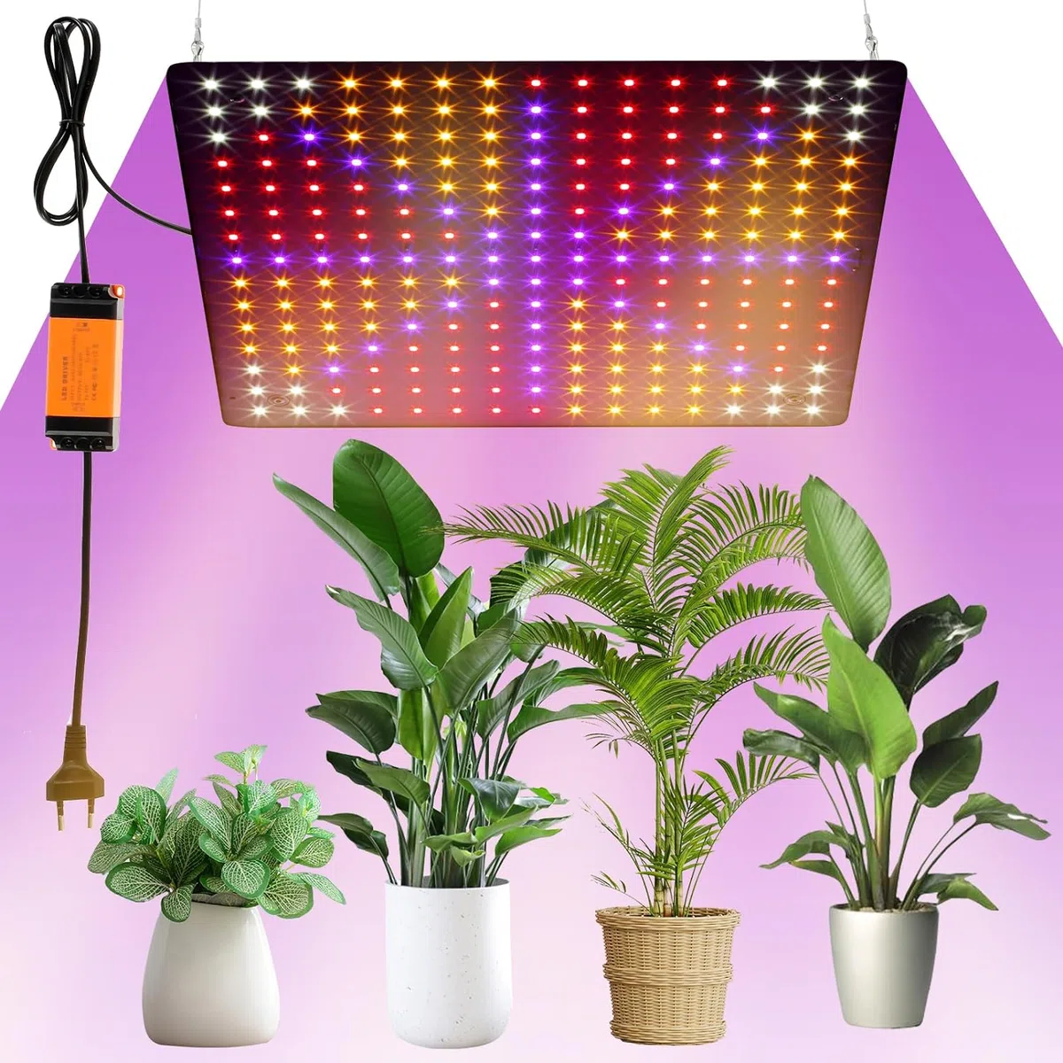 Lampada per Piante 225 LEDs 1000W Lampada per Piante da Interno Spettro Completo con 4 Gancio Lampada LED Coltivazione per Serra Piante Ortaggi Fiori (Rosso+Blu+Bianco+Arancione)