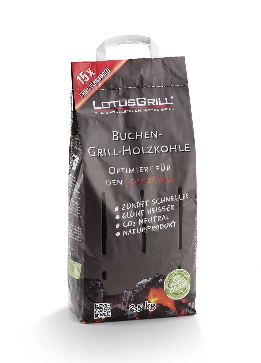 LotusGrill Carbone di faggio da 2,5 kg con bruciatore per pasta da 200 ml, due progettati per grigliare affascinanti con barbecue a loto