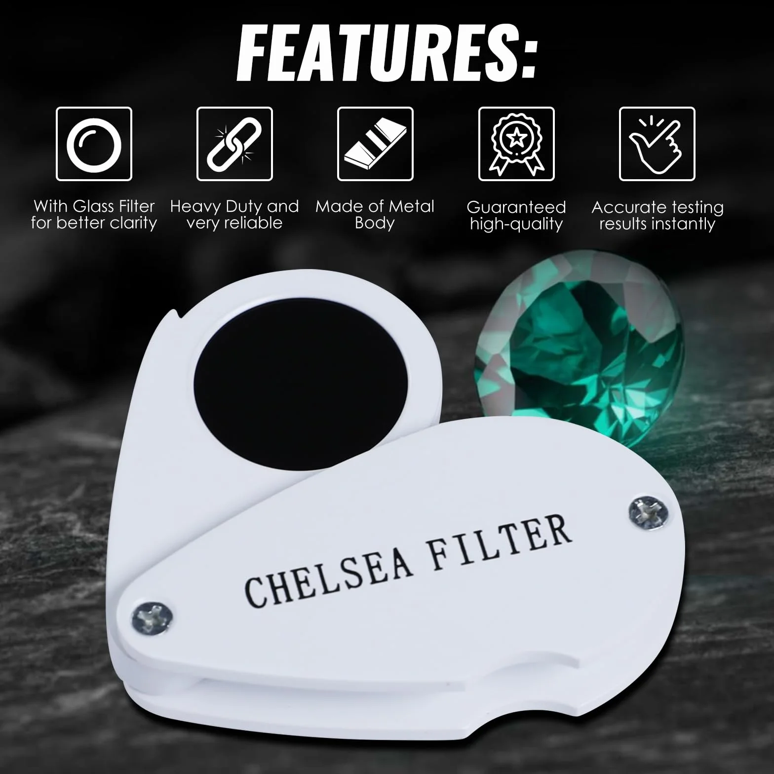 TEKCOPLUS Filtro Chelsea per l'identificazione delle pietre preziose: distingue rapidamente smeraldi, rubini, zaffiri, acquamarina, vetro, portatile, ideale per gemmologi e gioiellieri