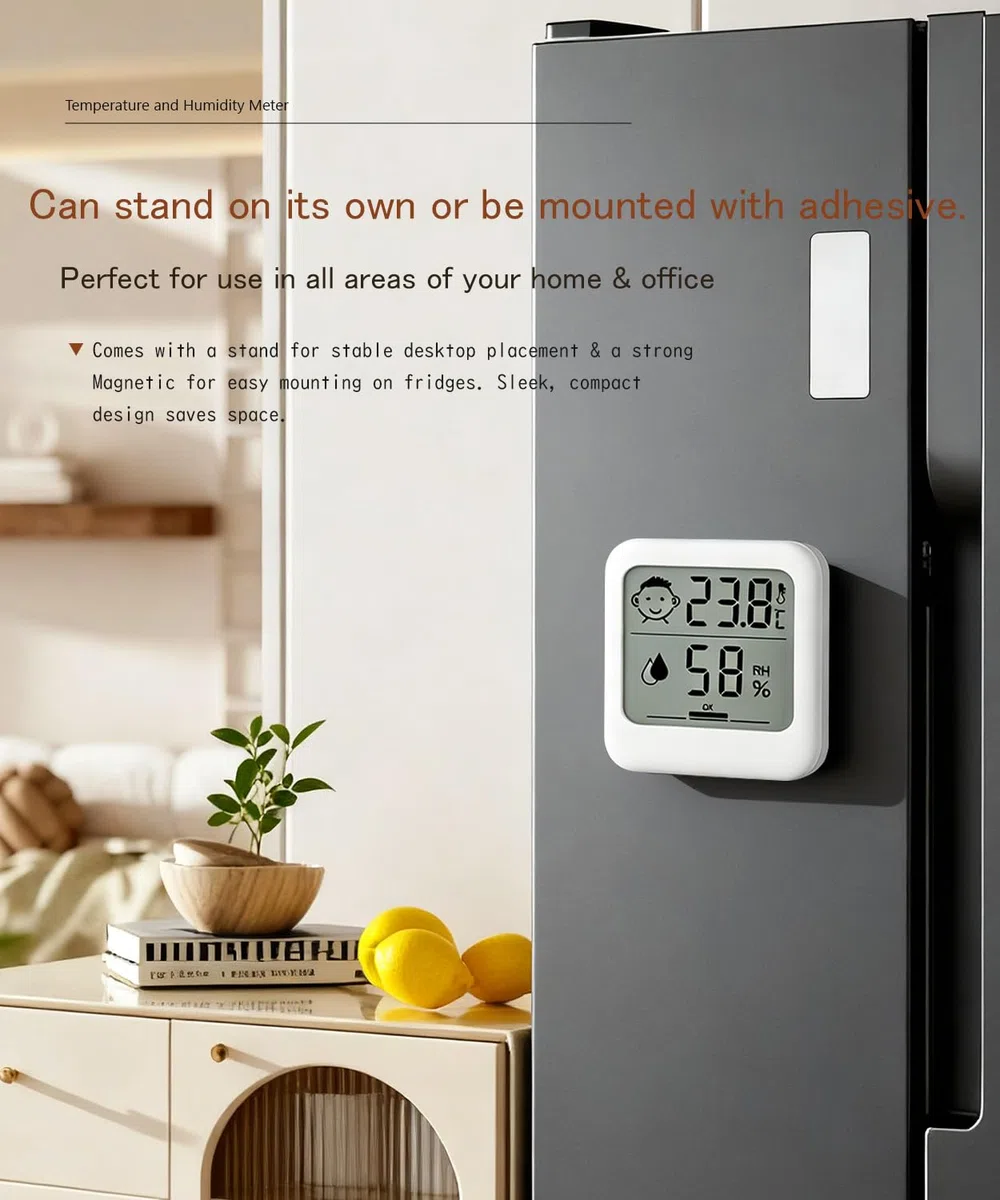 Piccolo igrometro digitale da interni, termometro ambientale, batterie AAA, monitor della temperatura e misuratore di umidità, per casa e ufficio, termometro confortevole per rettili (confezione da 2