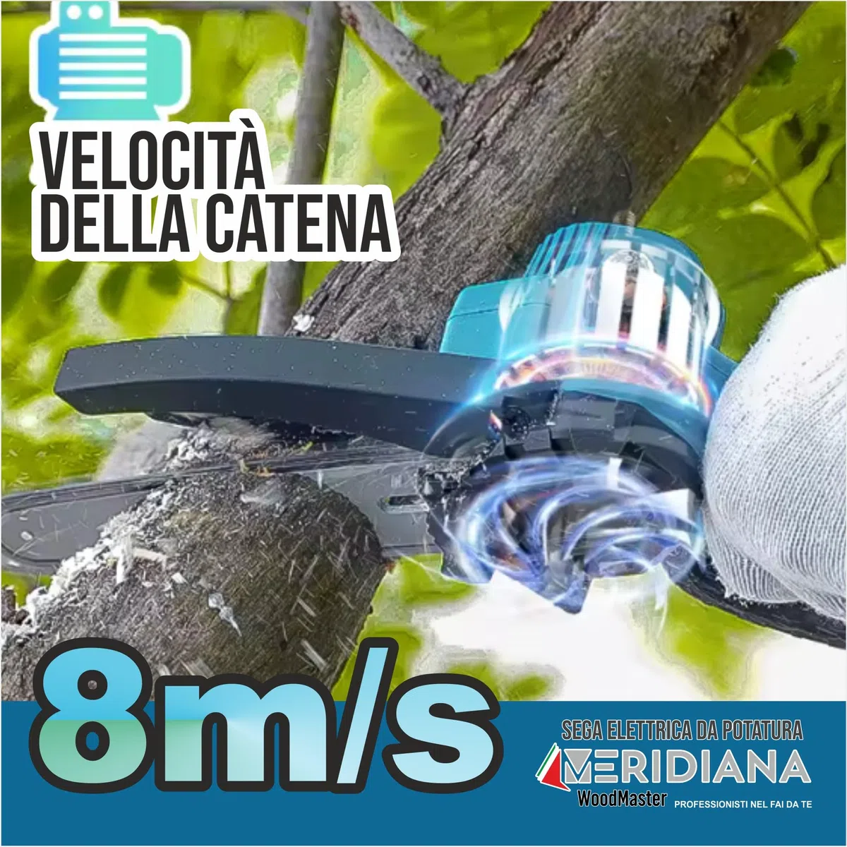 Meridiana Mini Motosega a Batteria senza fili per Potatura - 6 Pollici Motosega Elettrica Motore 21V con Oliatore Integrato, 2 Batterie 2000mAh, 2 Barre, 2 Catene e Cacciavite in Valigetta Rigida