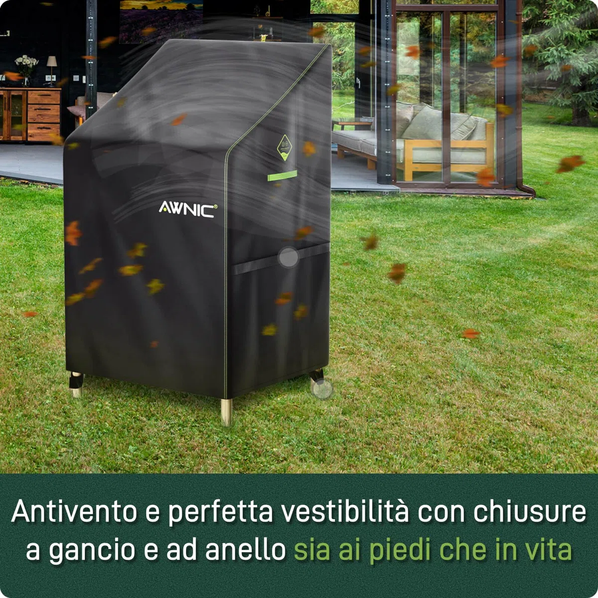 AWNIC Copertura Sedie Esterno Impermeabile, Antivento e Antipolvere, Resistente ai Raggi UV Copri Sedie da Giardino 420D Poliestere Adatto per Sedie Plastica Esterno Impilabili 65x75x85/120cm