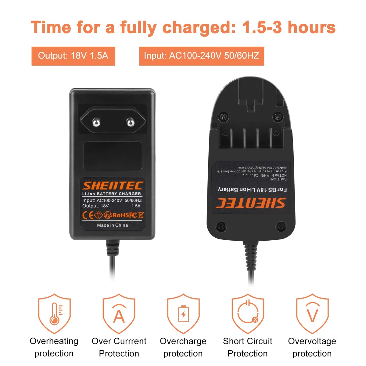 Shentec Caricabatterie Li-ion 18V compatibile con la batteria Bosch 18V PBA 1600A005B0 2607335040 2607336039 2607336040 2607336207 2607336208