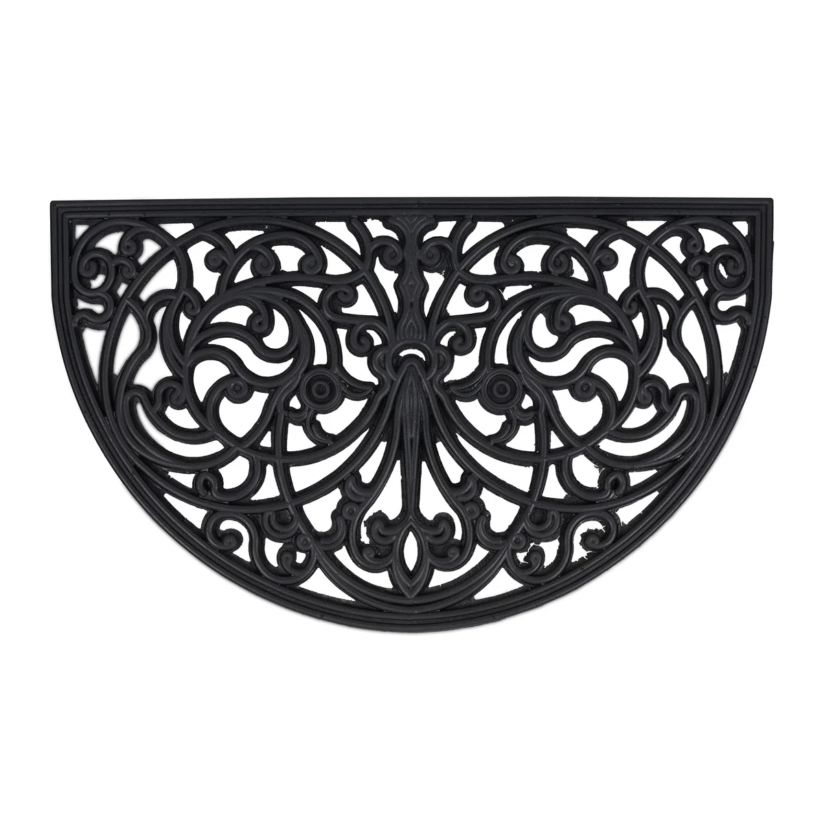 Relaxdays Zerbino con Motivo Ornamentale, 75x45 cm, Tappetino Semicerchio, in Gomma Antiscivolo, Indoor & Outdoor, Nero