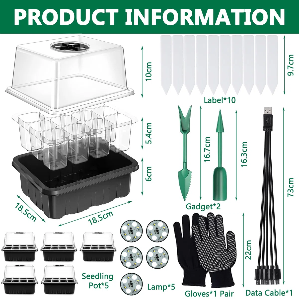 ZLPBAO Mini Serra Germinazione, Confezione da 5 vassoi per semi con luce di coltivazione per serre e giardini,Mini Serra per Piantine Semina Germinazione di Piante in Crescita
