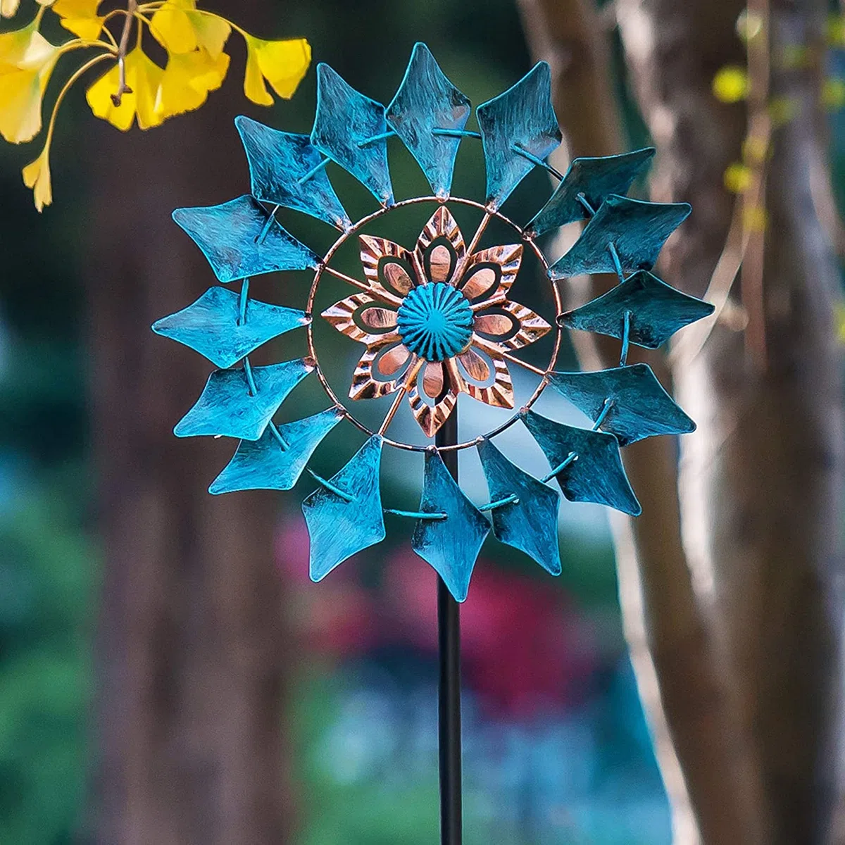 Girandola esterna in metallo a foglio singolo, leggermente rotante, ideale per terrazza e giardino. Decorazione da giardino e casa resistente alle intemperie, smeraldo stabile 155 cm