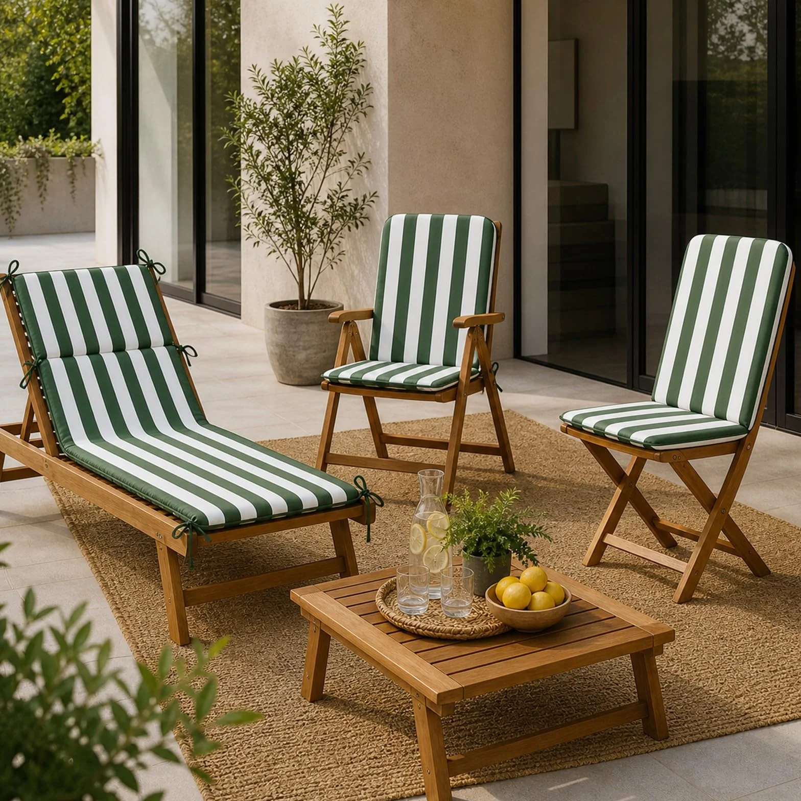 PARAMAISON Cuscino Sagomato con Schienale, Set 2 Pezzi, Antiscivolo con Laccetti, Imbottiti e Lavabili, per Cucina e Giardino Interno Esterno| 38x38x42 cm Riga Verde