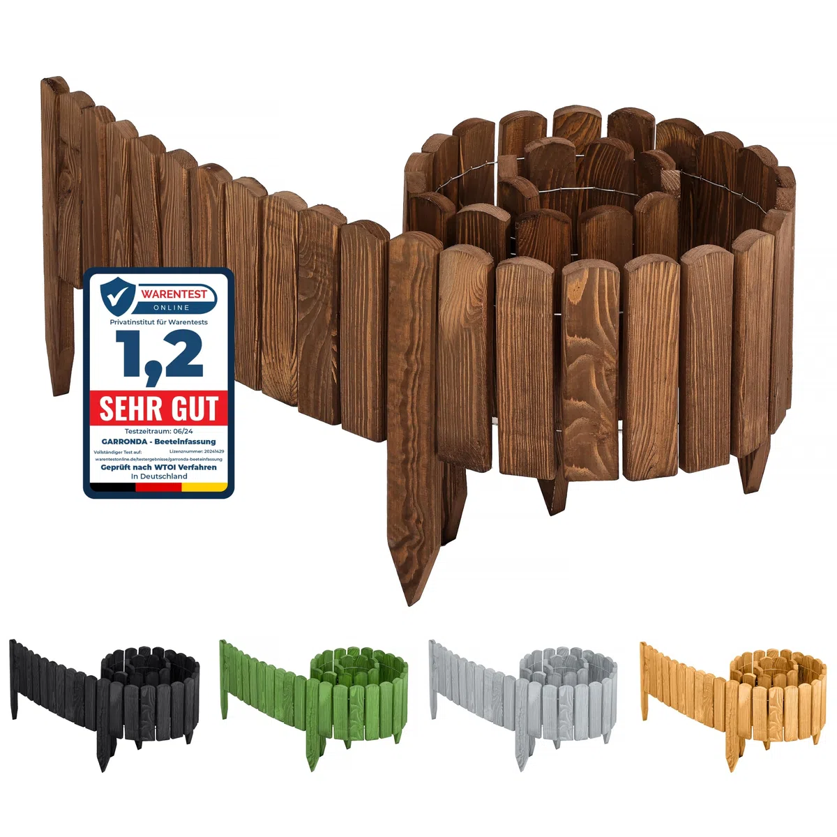 Garronda Rollborder bordure per aiuole e prato recinzione staccionata in legno flessibile 200 cm bordatura da giardino esterno delimitatore aiuole GD-0046 (Marrone Scuro Altezza: 20 cm)