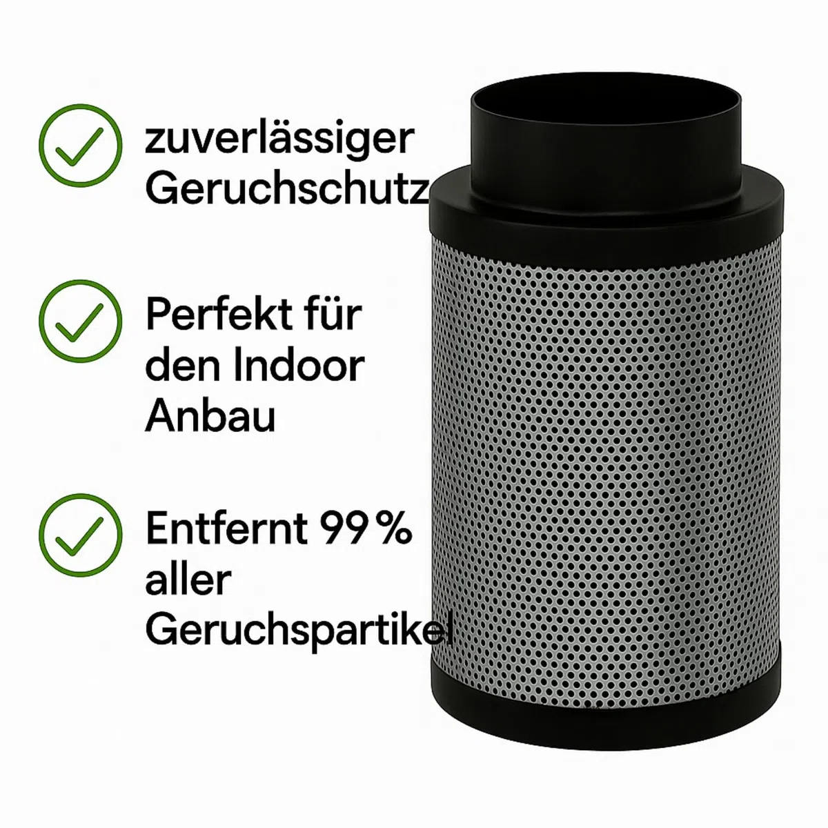 Weedness Airontek Filtro a Carbone Attivo Crescita 240 m³/h 100 mm 20 cm - Anti Odore Ventilazione Filtro Odore Filtro Estrazione Coltivazione Interna Esterna
