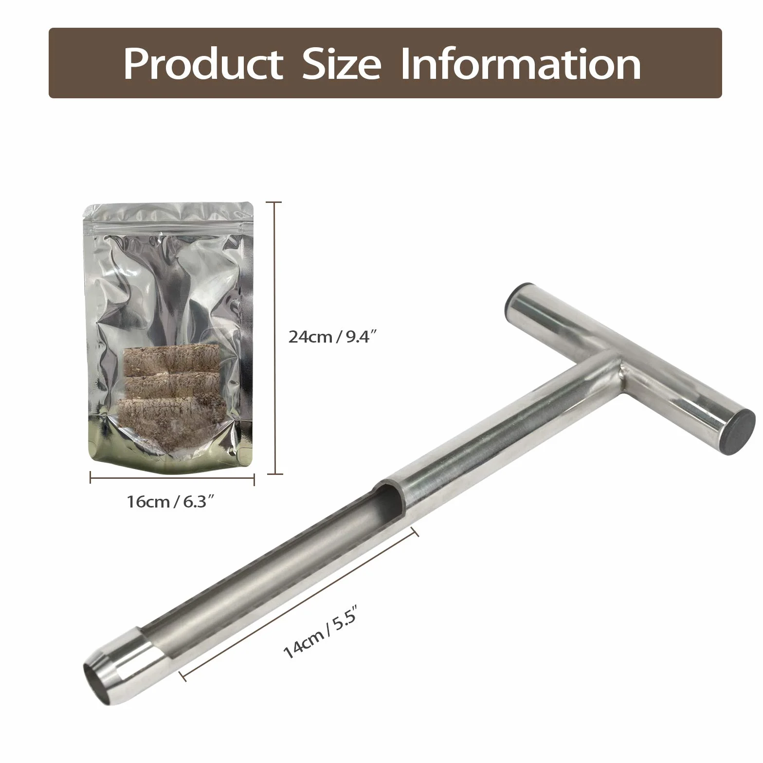 SurmountWay - Sonda campionatore per suolo da 30 cm con 2 sacchetti riutilizzabili per campioni, in acciaio inox, con manico a T, piante per la cura del terreno, giardino e prato agricolo
