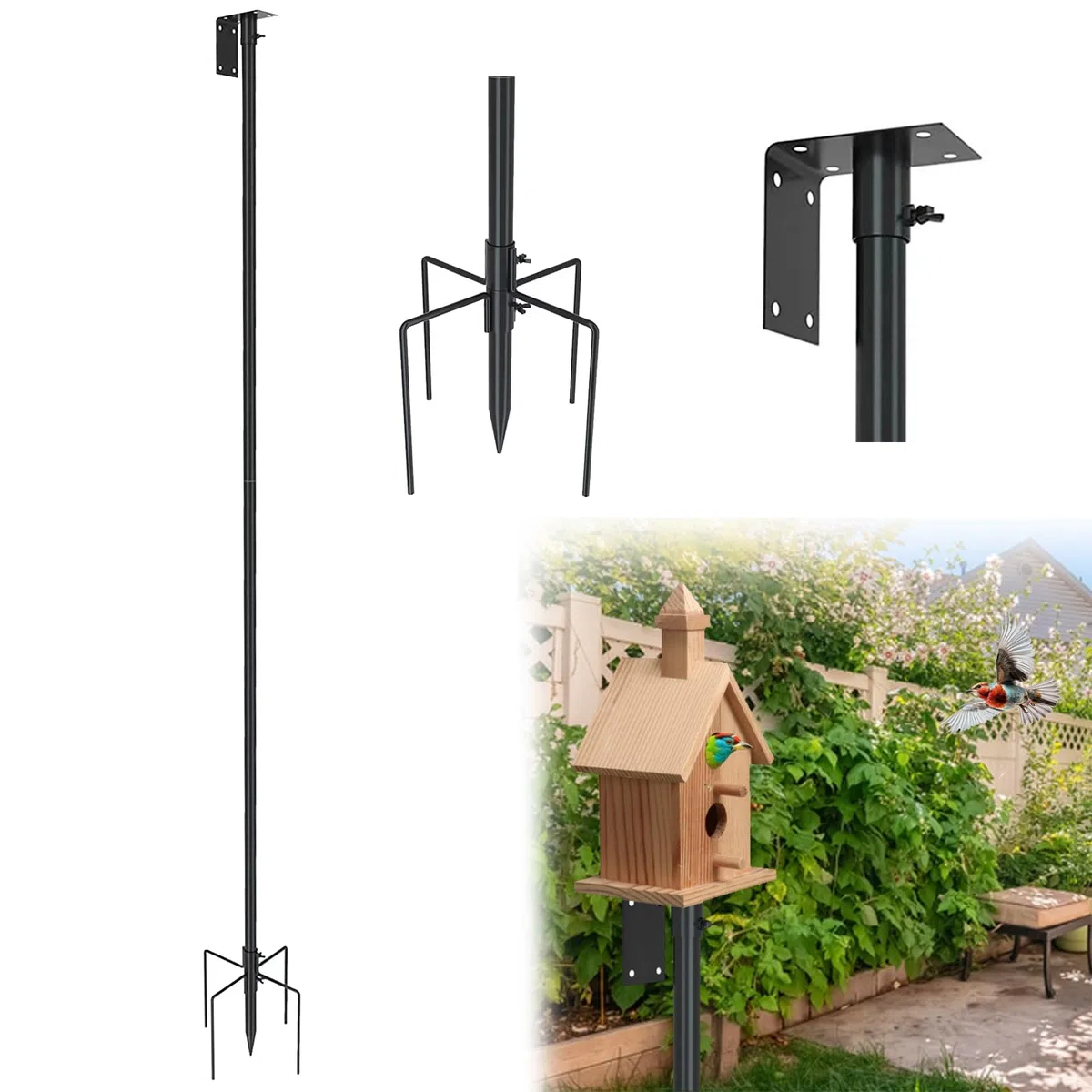 Supporto Per Casetta Per Uccelli, 203 Cm Asta Regolabile Per Mangiatoia Per Uccelli Kit Palo Per Stazione Di Alimentazione Per Uccelli Asta Di Supporto Set Di Supporti Per Pali Per Casetta Per Uccelli