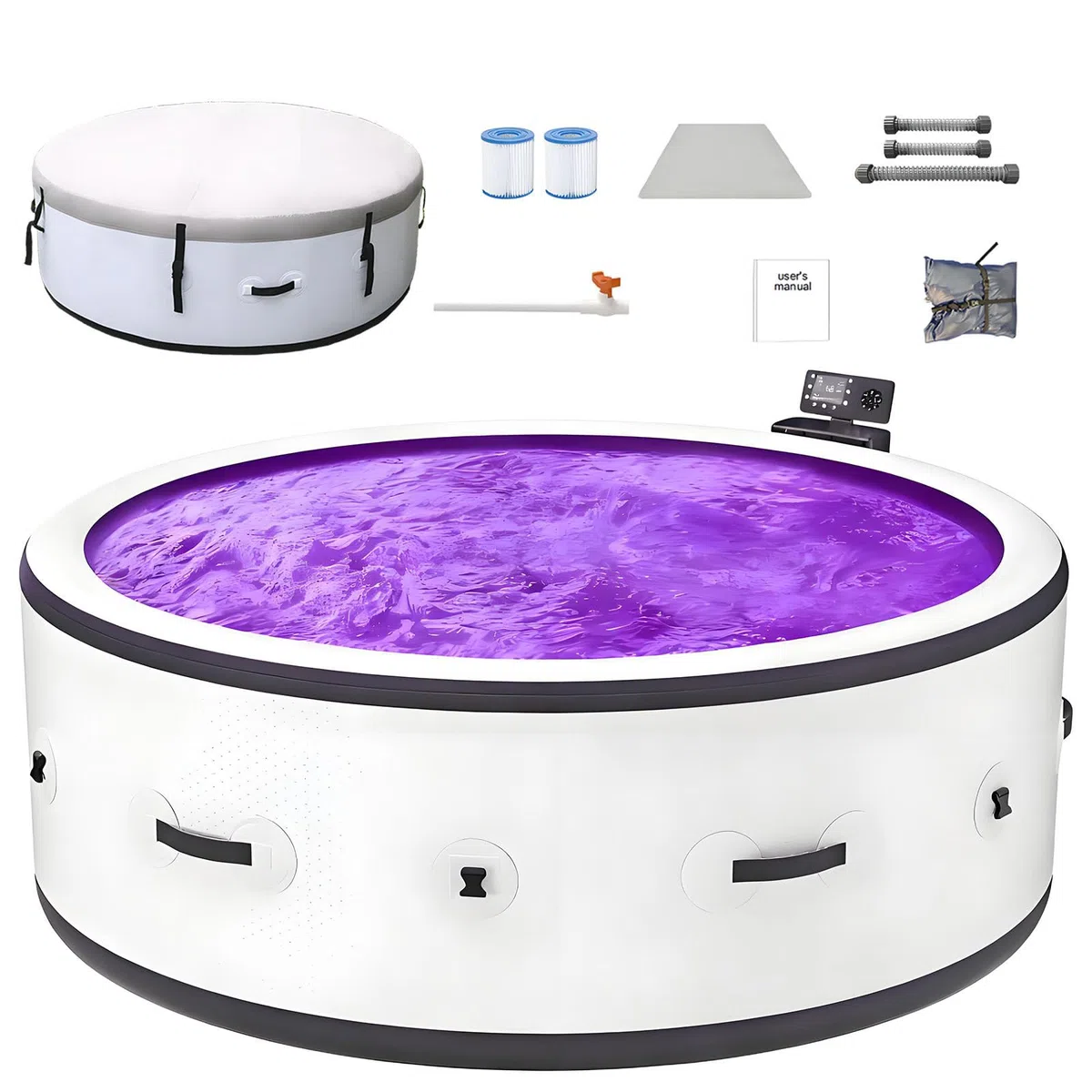 Vasca Idromassaggio Gonfiabile, Spa Gonfiabile Portatile di Grandi Dimensioni con 180 Getti di Massaggio Ad Aria, Pompa Riscaldante e Copertura Isolante, Impermeabile per Esterni, per 2-6 Persone, per
