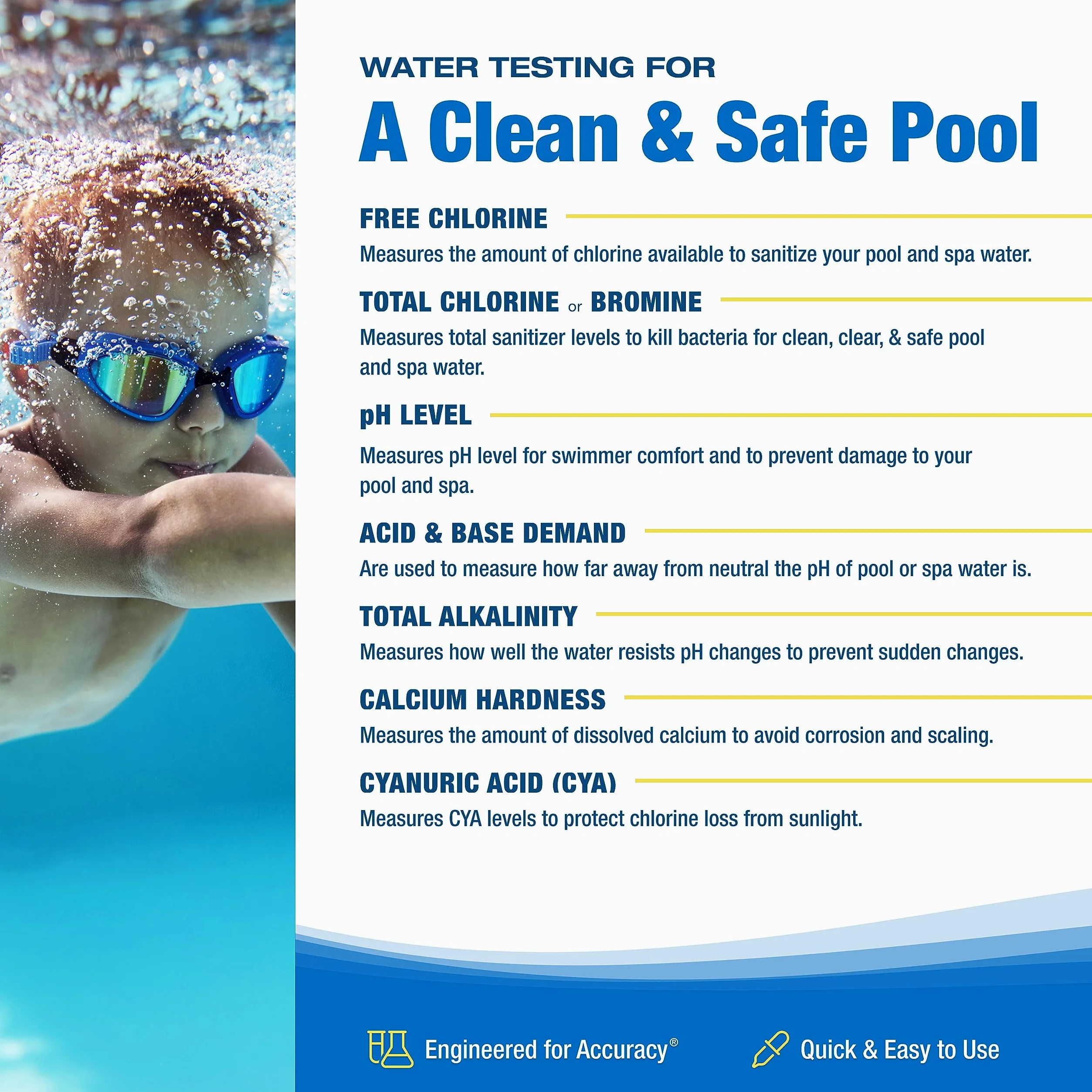 Taylor K-1005 DPD, kit per test piscina 9 in 1 per cloro libero e totale, bromo, pH, domanda di base, alcalinità, durezza del calcio, acido cianurico | Prodotto negli Stati Uniti, 1 pezzo