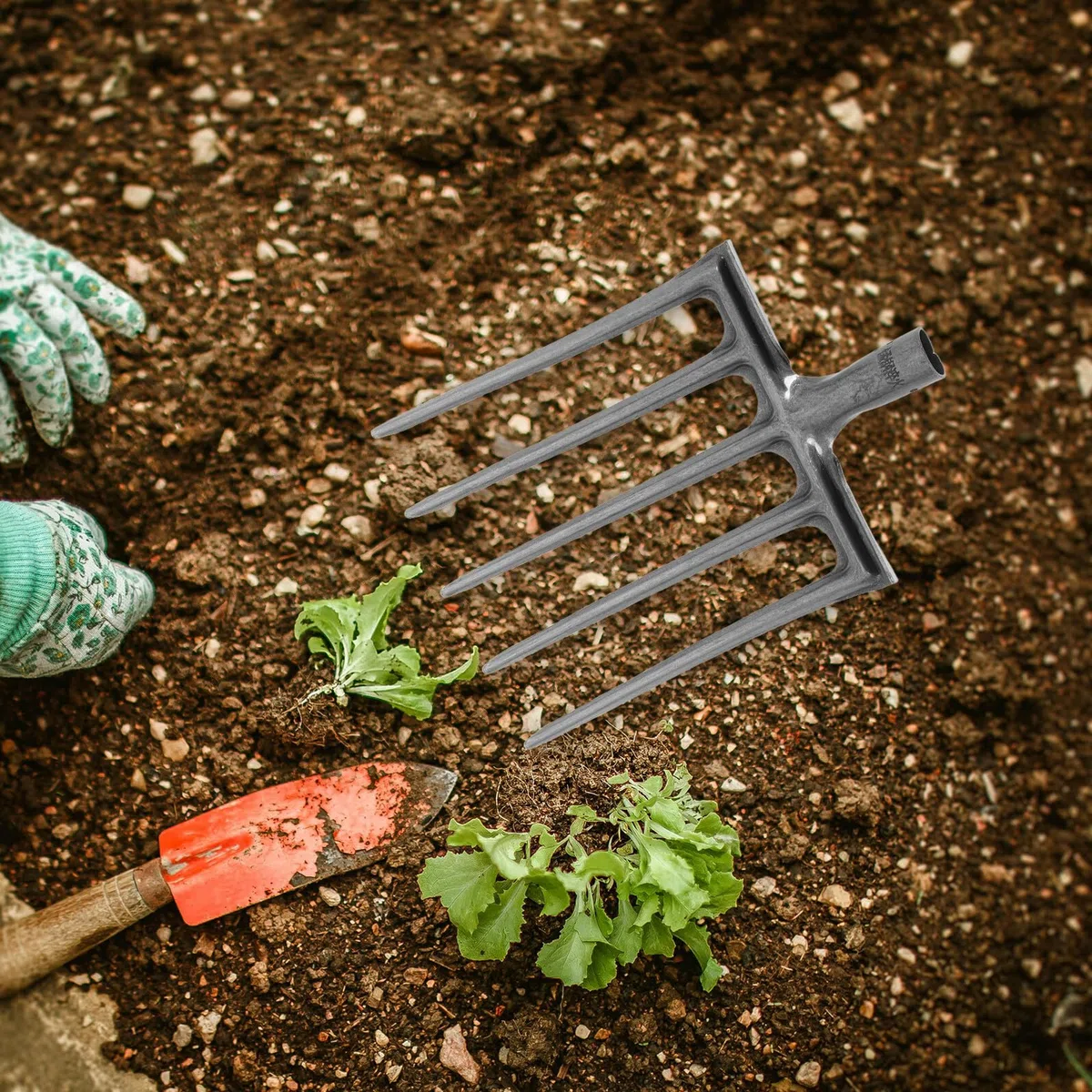 Levemolo Forca Agricola in Acciaio Resistente a 5 Denti per Giardinaggio e Orto, Testa Forca da Aratura Stabile per Dissodamento Terreno, Utensile Manuale Multifunzione per Lavori Agricoli