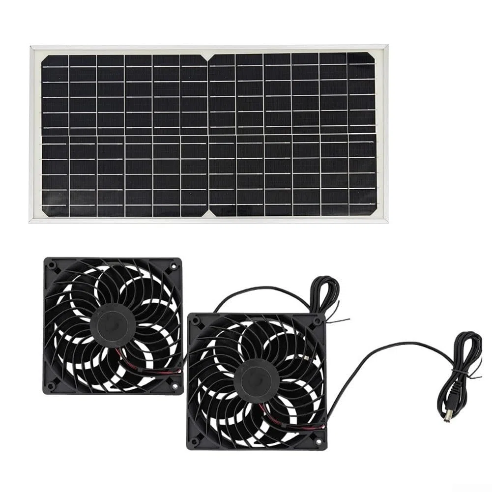 Ventola di ventilazione ad energia solare, 16 W, pannello solare resistente alle intemperie, kit con doppia ventola CC, per serra, pollo, casetta, capannone, sistema automatico di circolazione