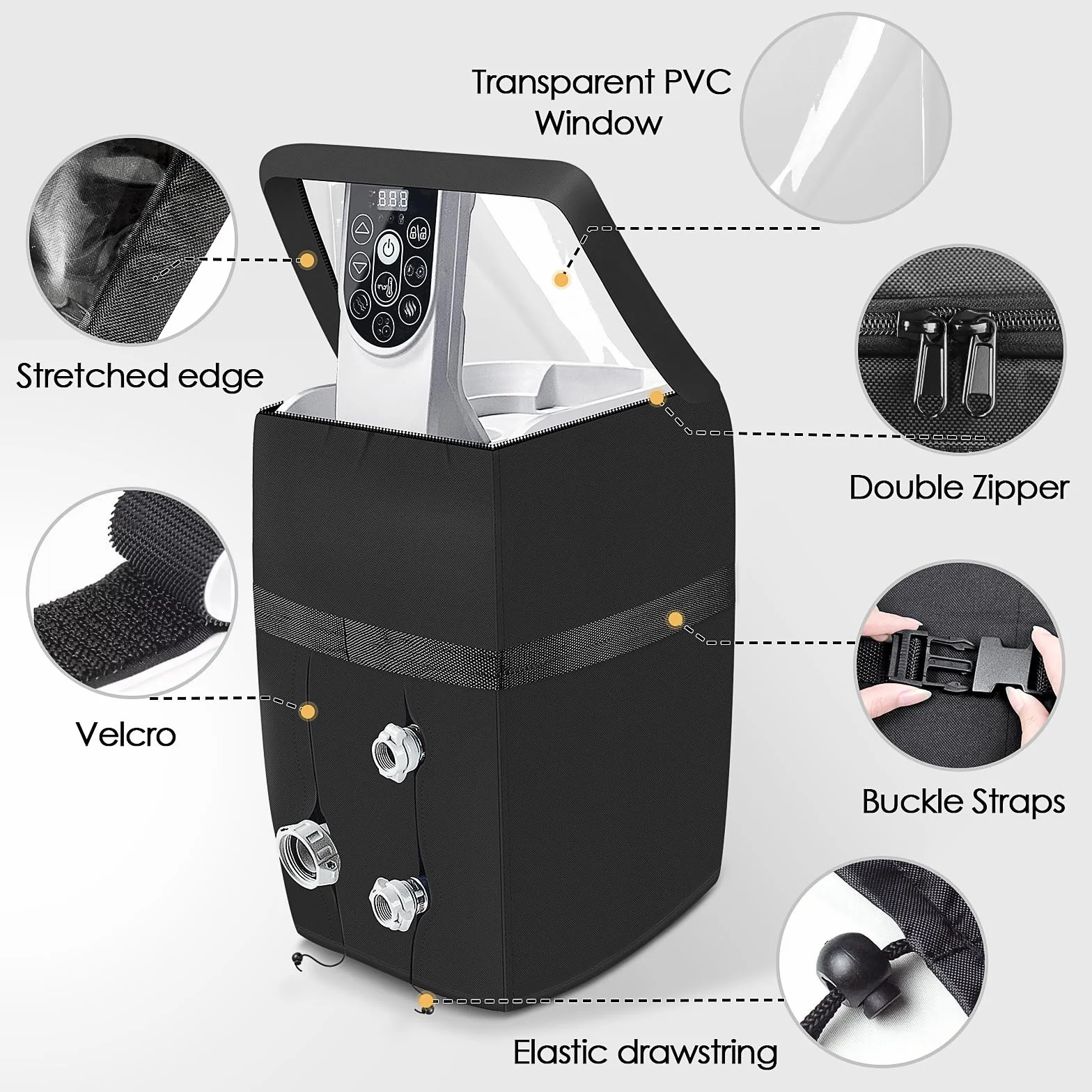 TOHONFOO Copertura gonfiabile resistente per pompa idromassaggio con apertura a cerniera e finestra superiore in PVC trasparente per più pompe termali (colore nero, solo copertura)