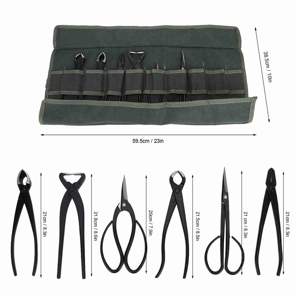 6 pezzi kit di strumenti Bonsai con borsa, forbici potabili e cesoie per alberi, piante, foglie e ramo, strumenti di giardinaggio in acciaio per la cura e la manutenzione bonsai