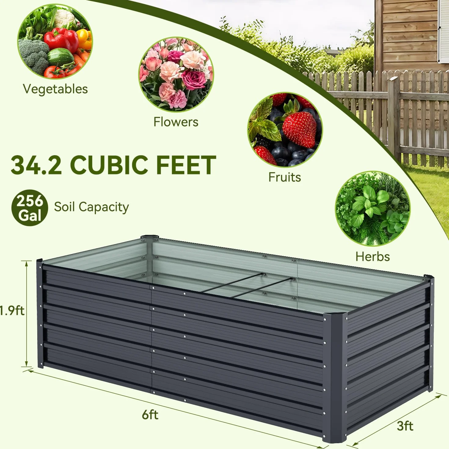 Ohuhu Aiuola rialzata in metallo, 2 pezzi, 180 x 90 x 60 cm, aiuole rialzate per giardino in robusta lamiera d'acciaio con design stabile, antiruggine e lunga durata, ideale per verdure, erbe e fiori
