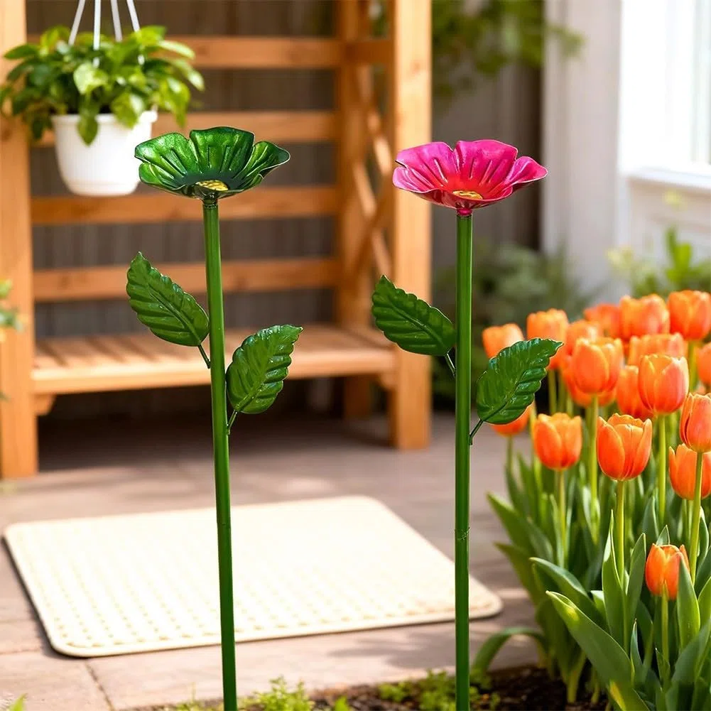 Confezione da 4 paletti in metallo per mangiatoie per fiori, in ferro resistente alla ruggine, con supporti a forma di fiore, per uso esterno, alimentazione per uccelli e api (quattro