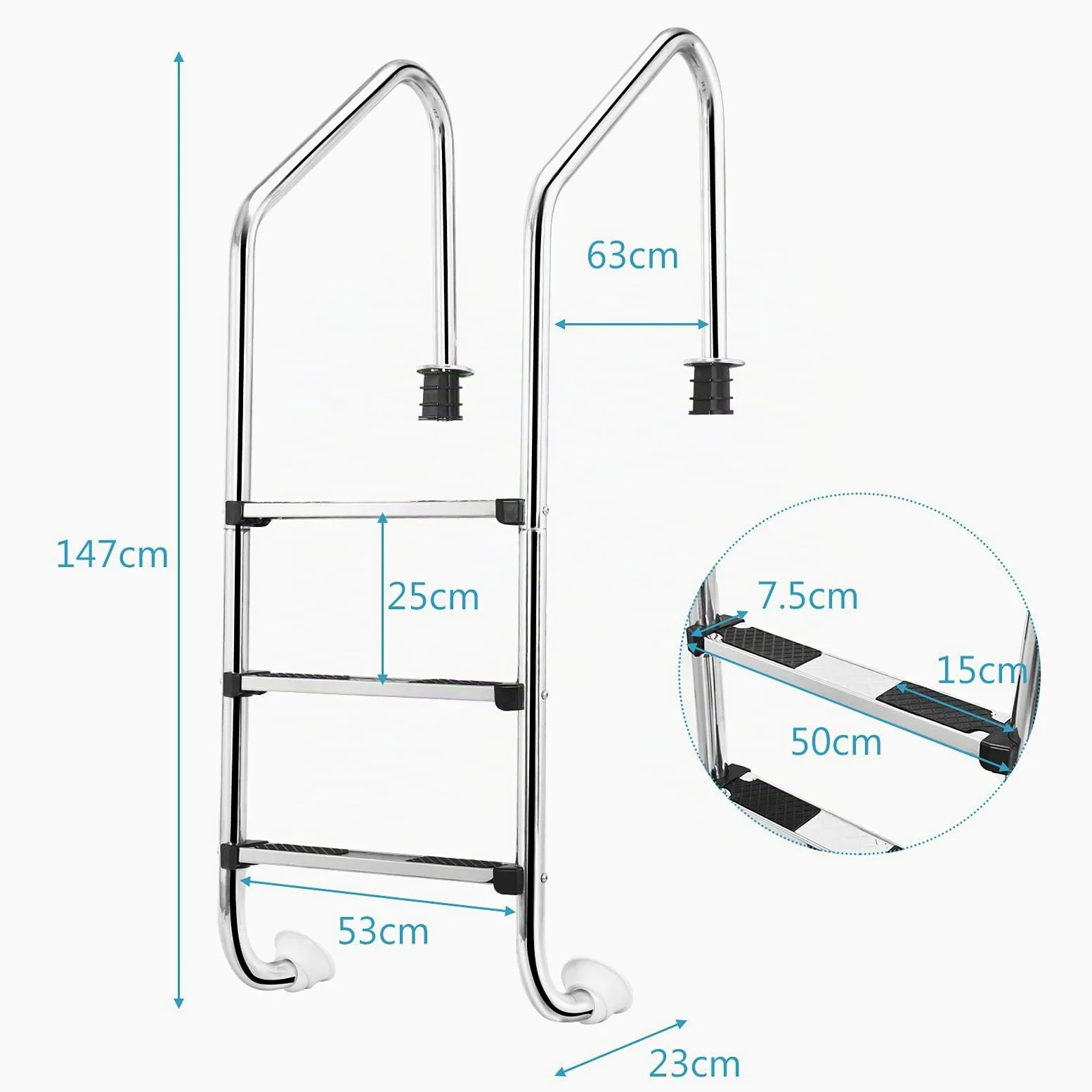 LIFEZEAL Scala per piscina a 3 gradini in acciaio inox, scala da piscina a forma di U con gradini antiscivolo e comode mani correnti, ideale per piscina, spa, parco