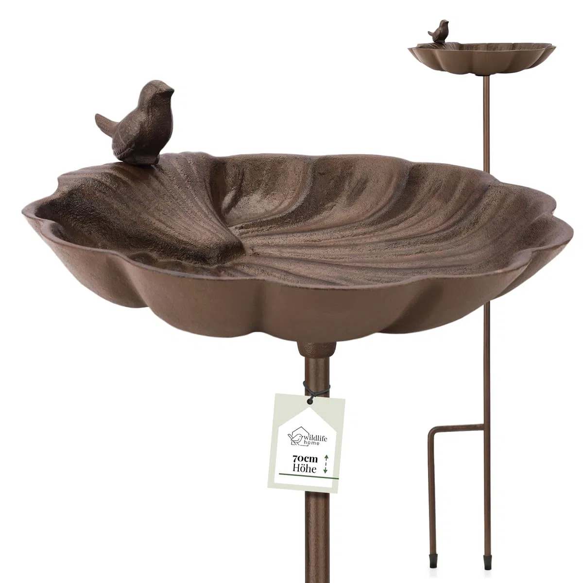 wildlife home Grande abbeveratoio per uccelli in piedi su asta, abbeveratoio per uccelli con picchetto da giardino, balcone, bagno per uccelli in ghisa resistente al gelo, abbeveratoio per uccelli,