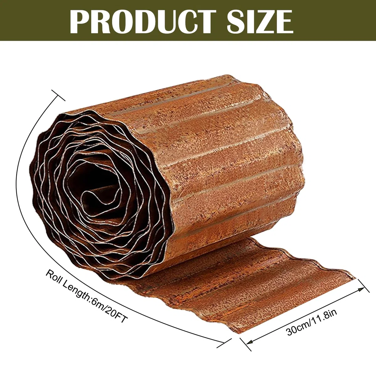 Bordo per prato in metallo, 6 m, bordo flessibile per aiuole, 15 cm, per giardino e aiuole, facile da pulire, 1 paio di guanti da montaggio inclusi (6 m x 30 cm)