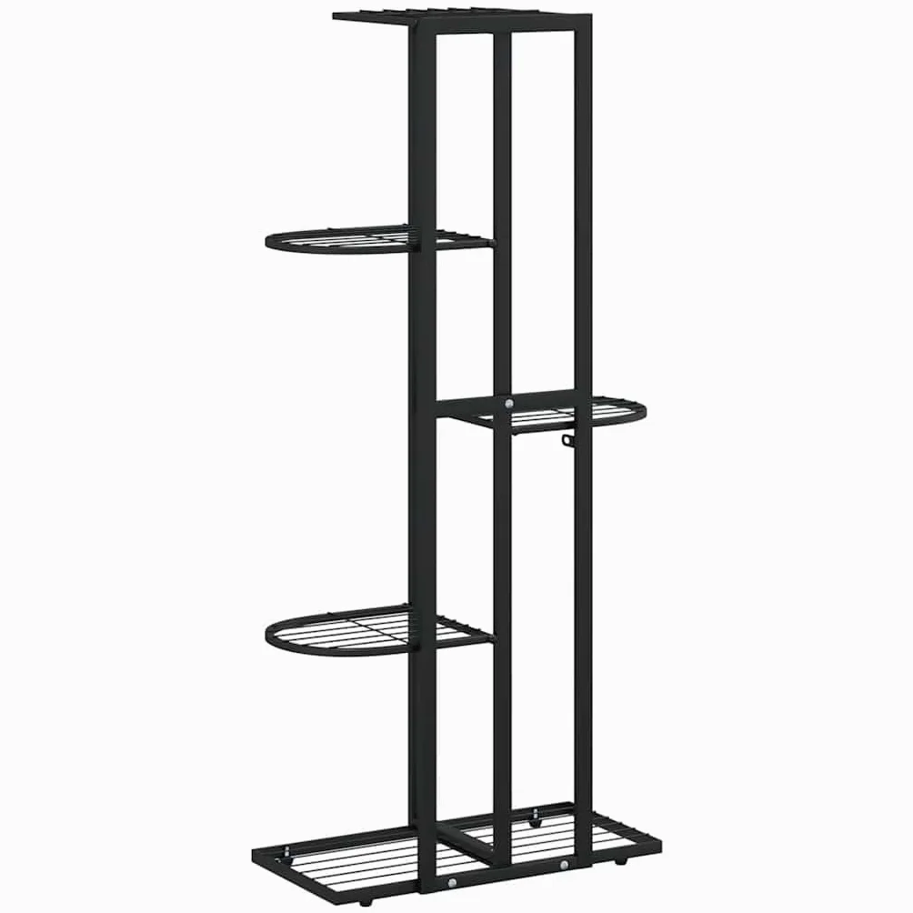 Fioriera a 5 ripiani in metallo nero, 43 x 22 x 98 cm, mensola per piante, balcone, patio, soggiorno, con supporto per vaso e mensola per erbe aromatiche, orchidee e piante grasse