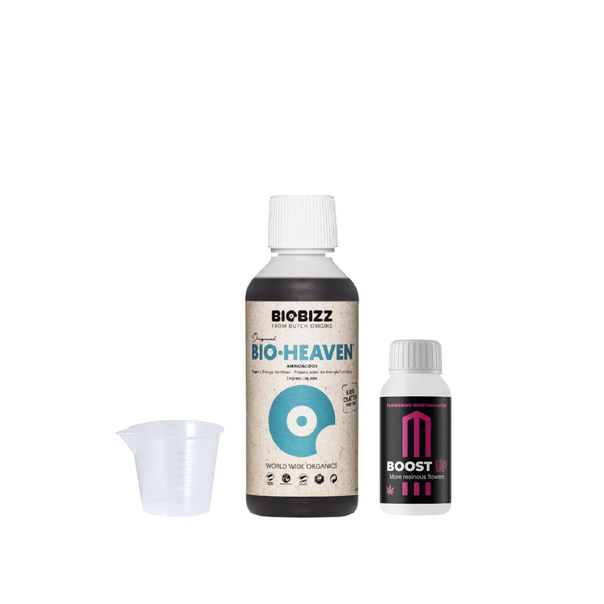 GROWMANIA Bio Heaven di BioBizz 250 ml + Probe Boost Up di Up Nutrients + misurino | Stimolatore di vitalità organico per piante | Per piccoli giardini e vasi di fiori