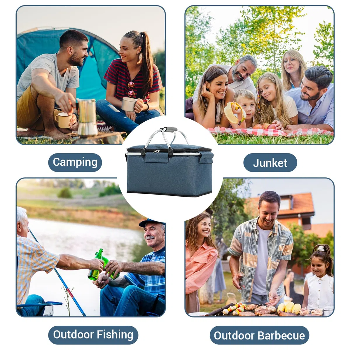 Cestino per la spesa, 20 l, pieghevole, per la famiglia, borsa per la spesa, isolante, per conservare il calore, con manici imbottiti, per viaggio/picnic/shopping (blu)