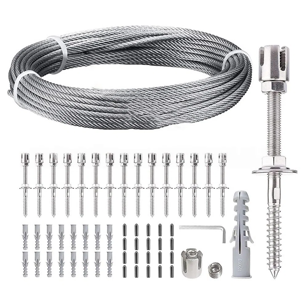 Flessibile 304 per graticcio in filo di acciaio inossidabile per pareti esterne, telaio antiruggine per piante rampicanti con design a flusso d'aria, kit di cavi da giardino fai da te, 16 m