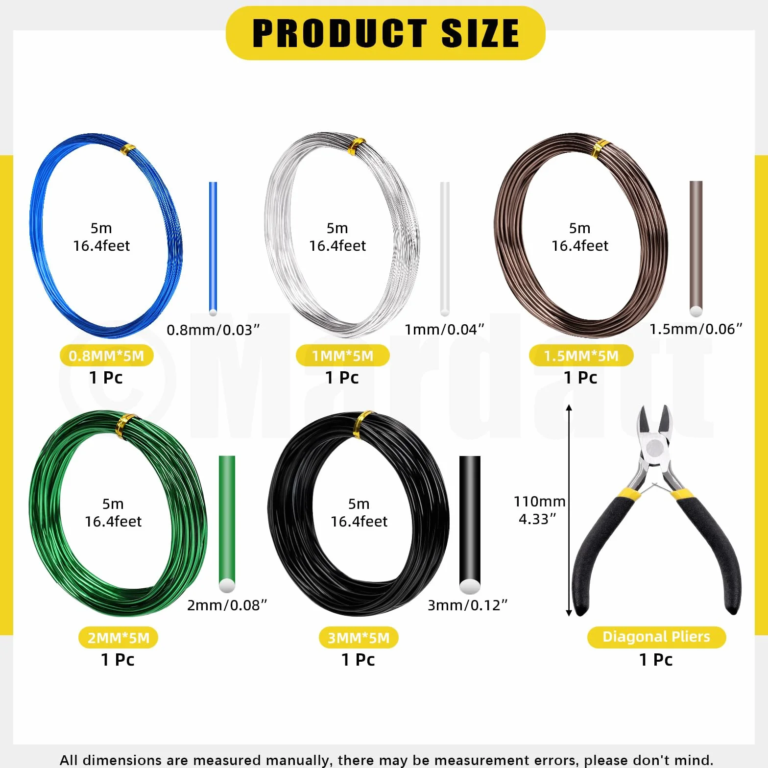 Kit di 6 fili per bonsai da 0,8 mm, 1 mm, 1,5 mm, 2 mm, 3 mm, filo di alluminio anodizzato, filo di alluminio per bonsai con tronchi per la progettazione di rami di bonsai
