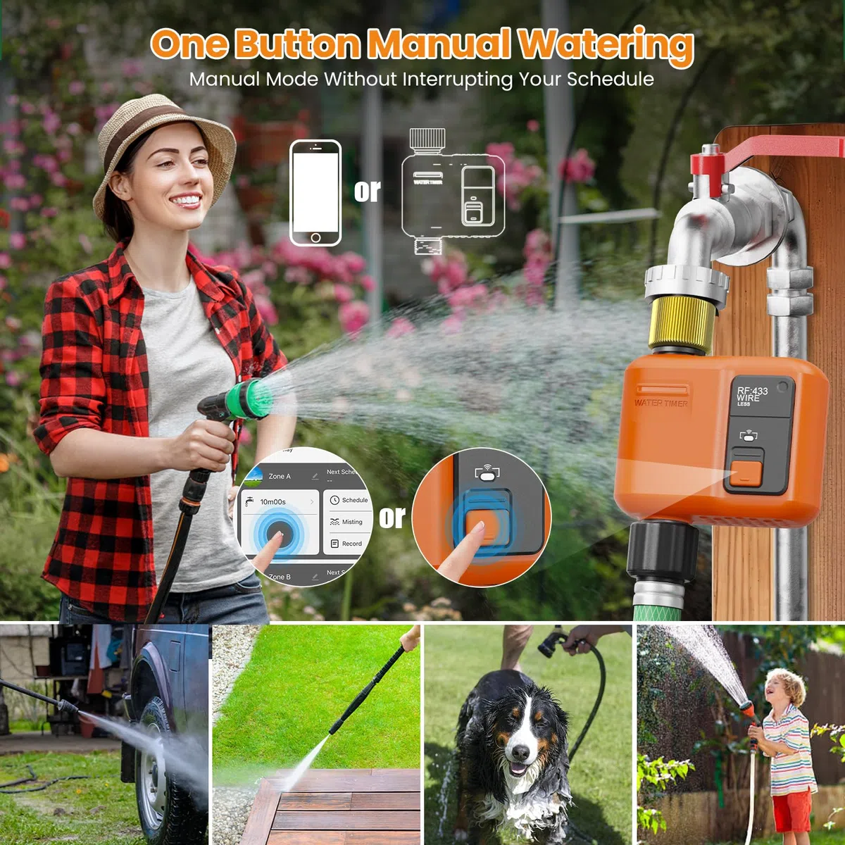 Timer dell'acqua WiFi per tubo da giardino con portata di 299,9 m, timer intelligente a 1 zona, APP e telecomando, controllo vocale, ritardo della pioggia, sistema di irrigazione in modalità manuale