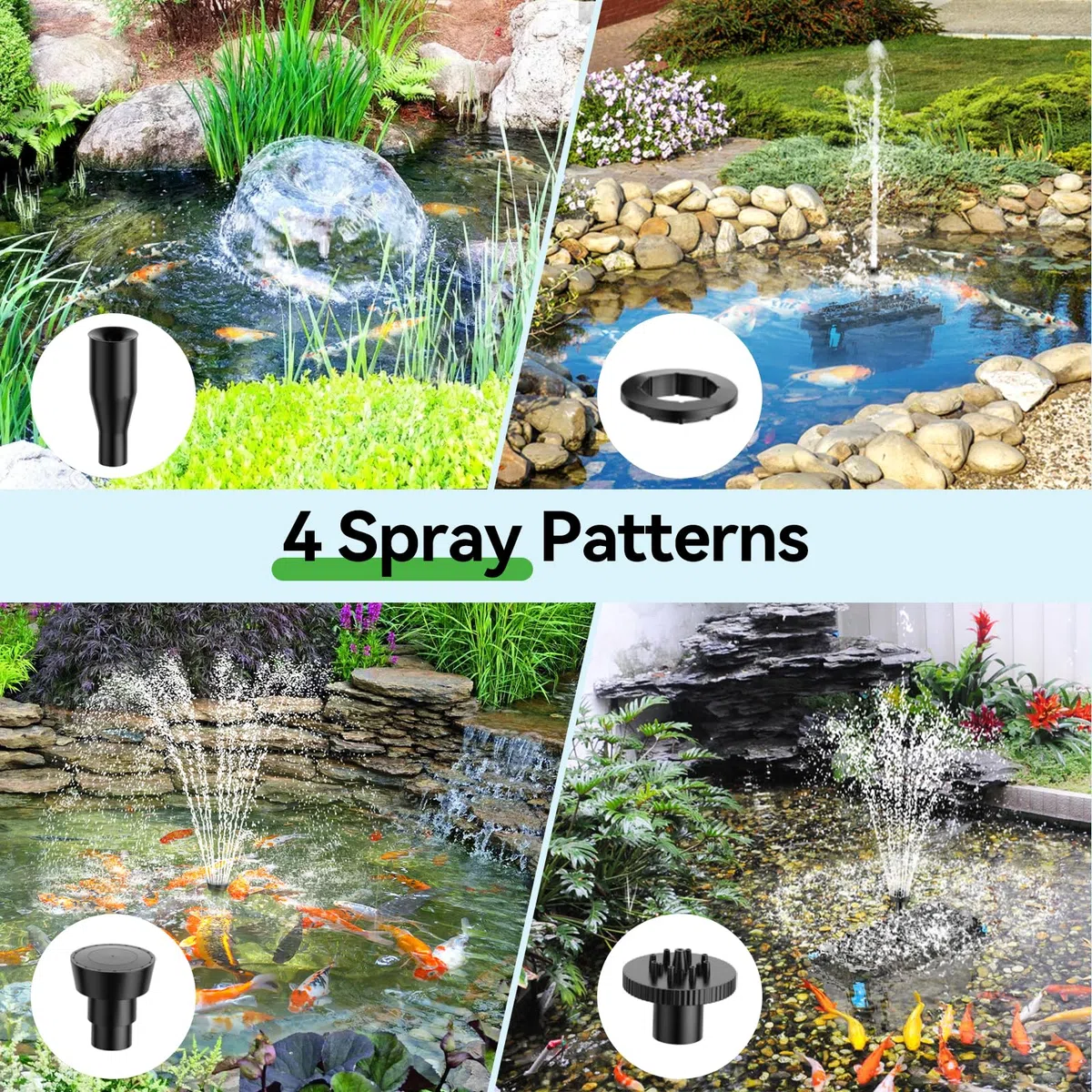 POPOSOAP Filtro solare per laghetto da 30 W con pompa per fontana, filtri per laghetti esterni con pompa per laghetto da 430 GPH e 4 teste per fontana e tubo in PVC da 1,8 m per acqua da giardino con
