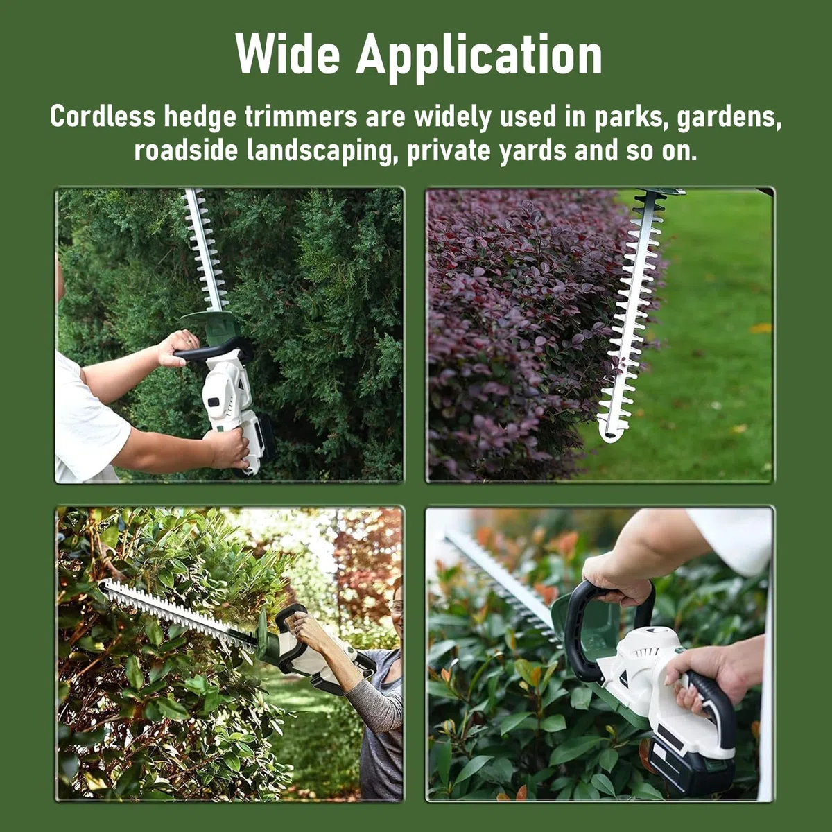 Tagliasiepi senza fili da 200 W, tagliaerba elettrico per cespugli con lame a doppia azione, capacità di taglio di 15 mm, 2 batterie da 2600 mAh, tagliasiepi per giardinieri