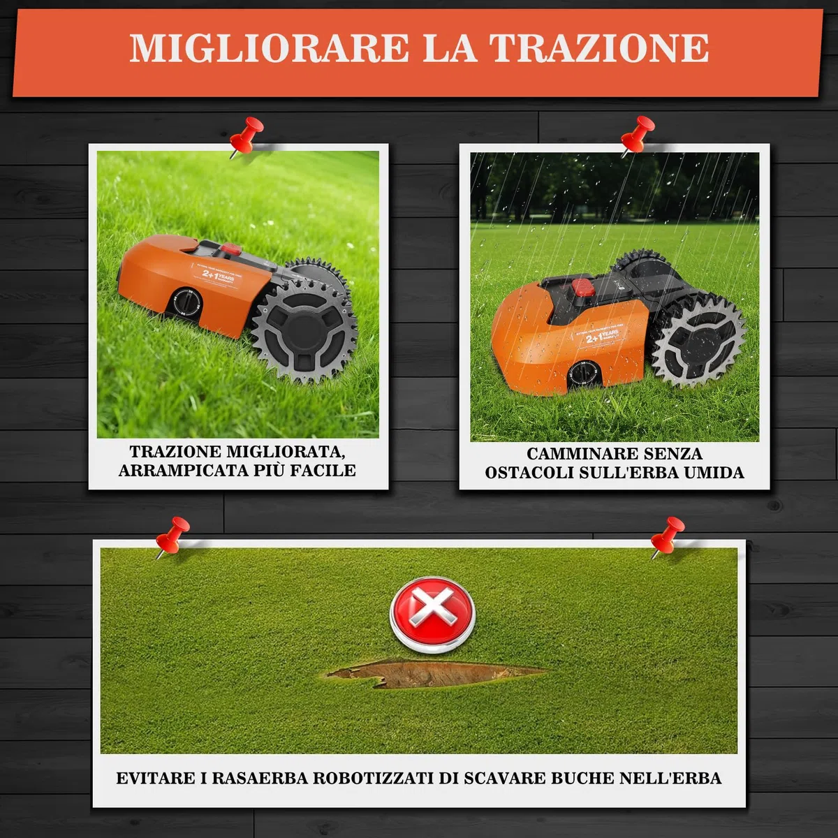 Tosaerba Robot Punte per Tosaerba Worx Landroid Modello S/M Spessore 2 mm, miglioramento della trazione, Fori per Le Viti abbassati lucidati