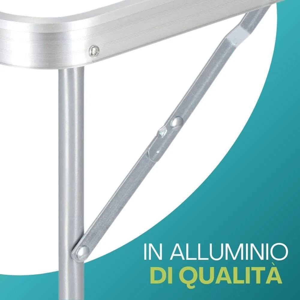 PALUPLUS Set Tavolo Campeggio in Alluminio con 4 Sgabelli pieghevoli di colore Blu, Tavolino da 121x61,5x70 cm, Design Pieghevole a Valigetta con Maniglia, Set per picnic, gita -8095F