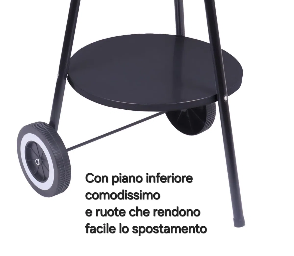 Barbecue Rotondo BBQ con Ruote Empotec da Esterno Griglia Cromata 42 x 77cm Regolabile 3 altezze Maniglia Grande Piano Inferiore 3 Gambe Ripiano D'Appoggio Cottura Grill Paravento Alto 15cm