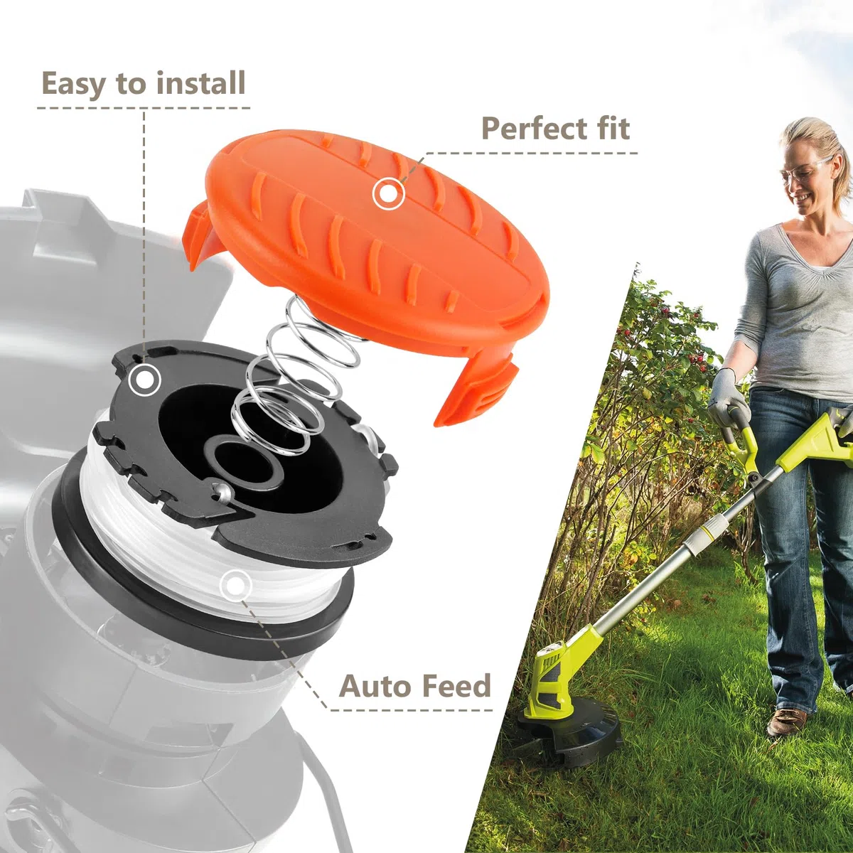 Confezione da 16 corde mangia-erbacce compatibili con Black+Decker, AF-100 0,2 cm Weed Wacker String Refill 73,2 m Automatico Feed Trimmer Bobina di Ricambio per Black&Decker (12 bobine, 4 tappi, 4