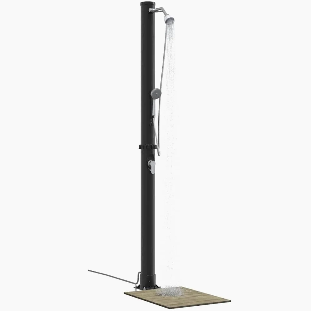 Doccia solare da esterno nera, 217 cm, in PVC e alluminio, con soffione regolabile, alimentata a energia solare per giardino, terrazza, piscina, vasca idromassaggio, spa, come pratico