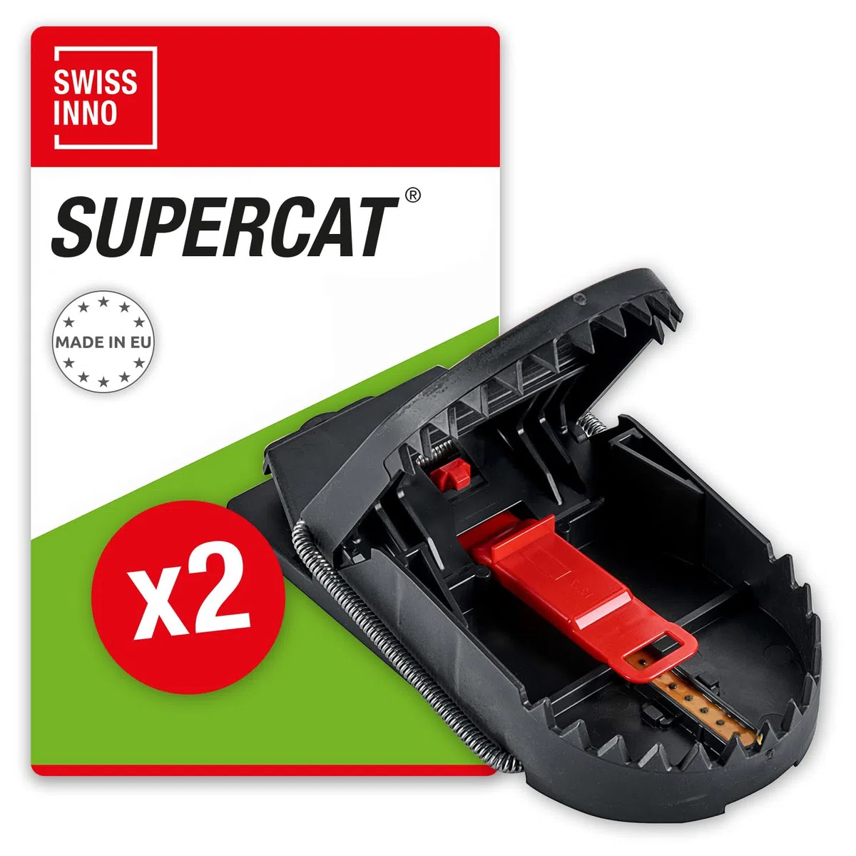 SWISSINNO Trappola per Ratti PRO SuperCat – Trappola Riutilizzabile e Affidabile – Eliminazione Rapida e Precisa – Con Esca al Burro di Arachidi - 2 Trappole