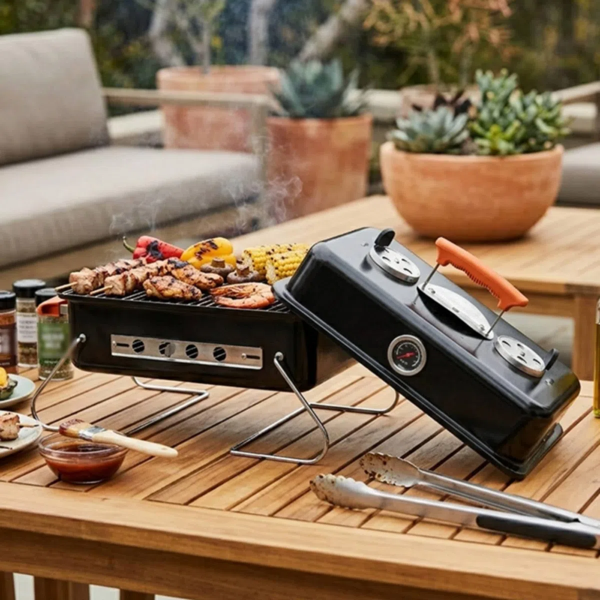 Barbecue a Carbone Portatile Facile da Trasportare Griglia Portatile con Termometro Robusto Griglia con Maniglia per Terrazzo