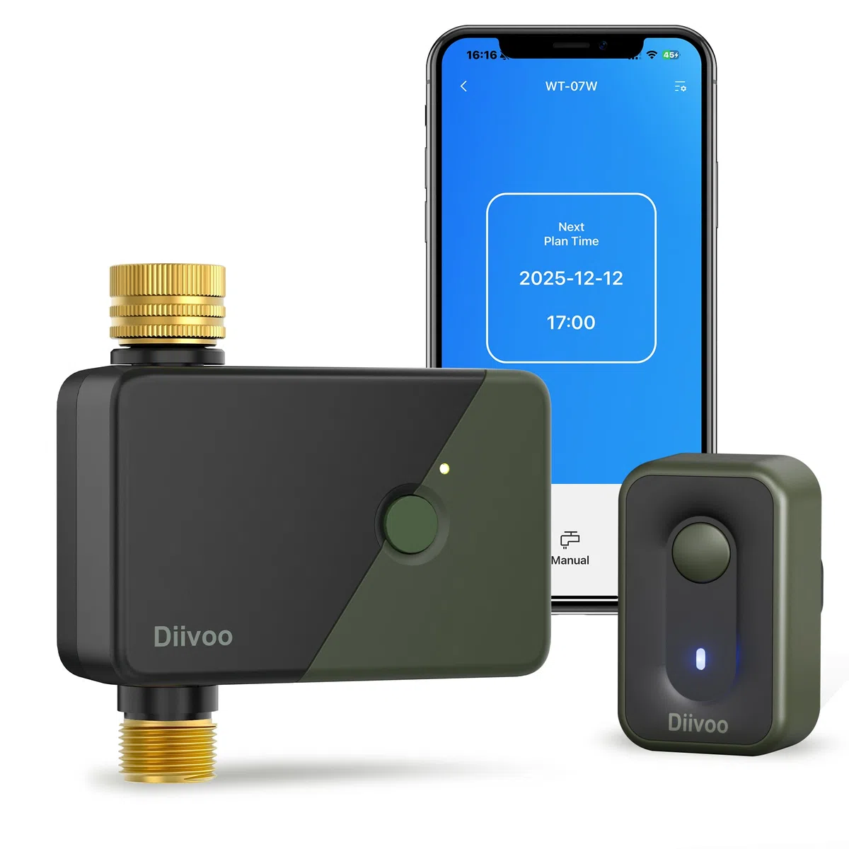 Diivoo Centralina Irrigazione WiFi con Ingresso Uscita in Ottone, Timer Irrigazione WiFi è Compatibile con Alexa e Google Home, Temporizzatore Irrigazione per Giardino, Prato