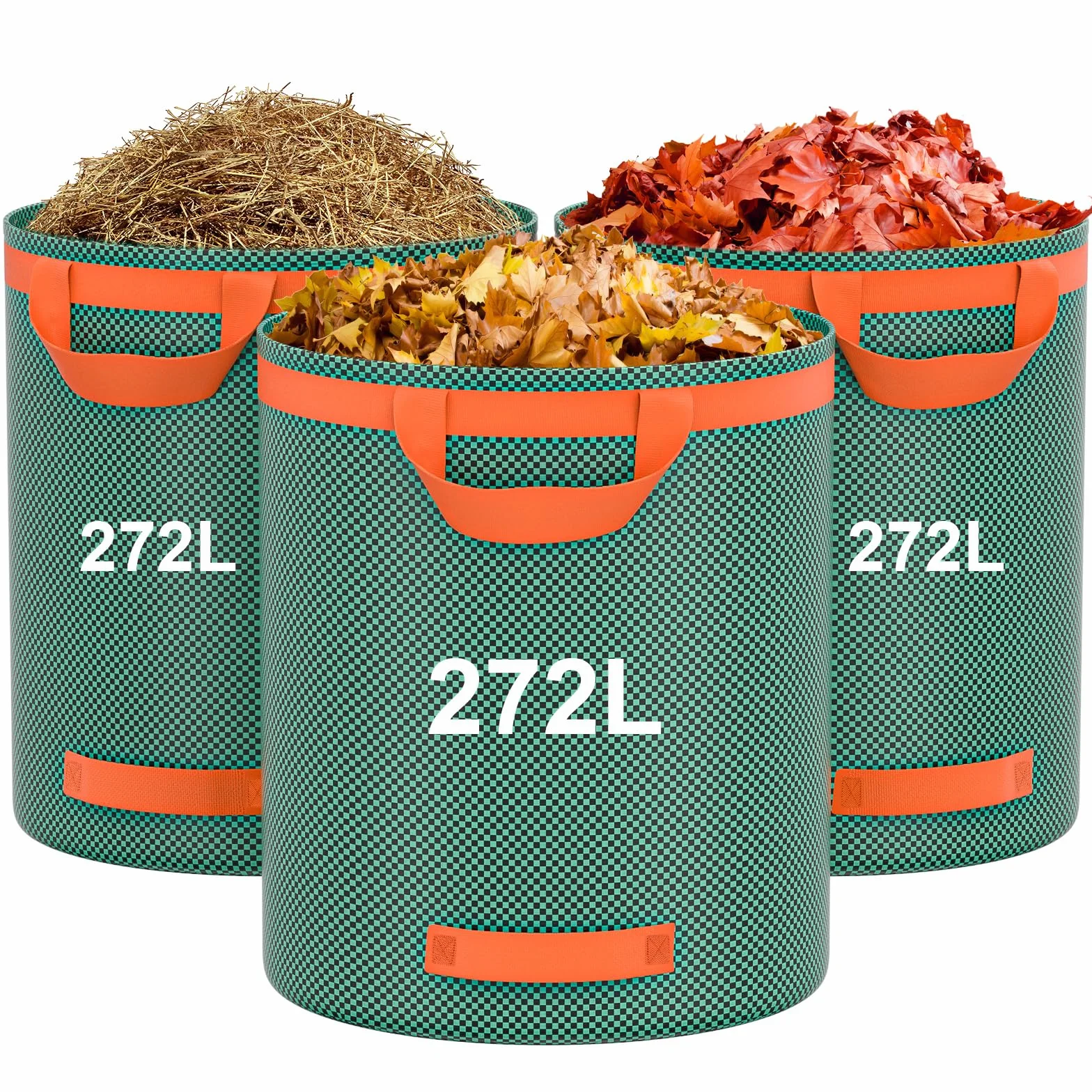 3x272L Sacchi per Rifiuti da Giardino Resistenti,Sacchi Giardinaggio Pieghevole,Sacchi Giardinaggio Riutilizzabili con Maniglie, Sacco Raccogli Foglie Autoportante