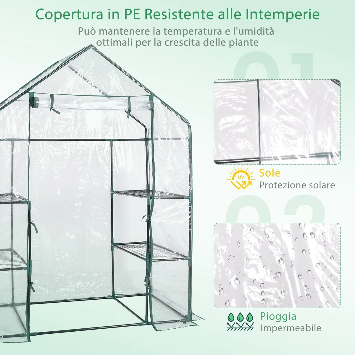 COSTWAY Serra da Giardino per Orto e Piante Inverno, Serra da Esterno con Telaio in Alluminio, Porta Avvolgibile e Telo Trasparente, Serra Robusta per Giardino e Balcone, 143 x 73 x 195 cm